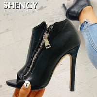 New Women summer Thin High Heels 11cm Zipper Peep Toe gladiator pumps office sandals party shoes