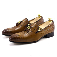 New Italian Handmade Business Casual Men Casual Shoes Pointed Leather Suede Tassel Loafers Crocodile Pattern Trendy Men's Shoes