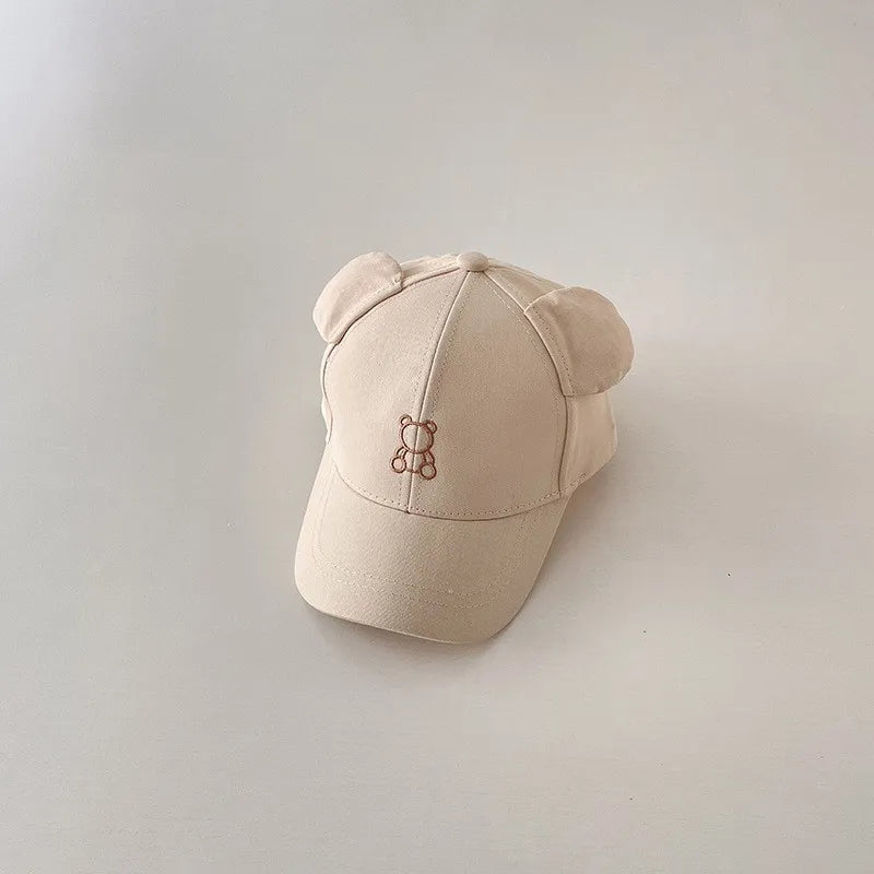 Korean Cute Baby Hat With Ears Cartoon Bear Embroidery Cotton Baseball Cap For Boys Girls Spring Summer Adjustable Kids Sun Hats