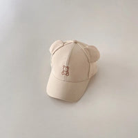 Korean Cute Baby Hat With Ears Cartoon Bear Embroidery Cotton Baseball Cap For Boys Girls Spring Summer Adjustable Kids Sun Hats