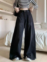 Wide Leg Jeans Women Denim Pants Vintage Straight Trousers Autumn Spring Fashion Female Black Casual Jeans Wide Leg Pants