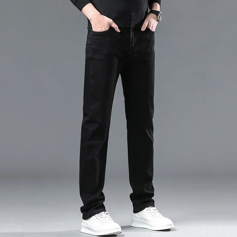Men Casual Stretch Jeans Male 2025 New Fashion Classic Business Straight Leg Smoke Gray Work Denim Trousers Brand Clothing