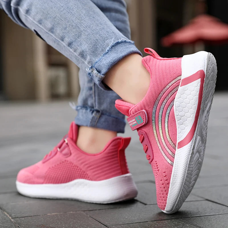 Spring Autumn Kids Girls Casual Shoes Child Breathable Mesh Sneakers Student's Anti-Slip Sport Walking Footwear Size 28-38