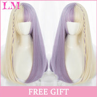LM Synthetic Black Wig with Long Ponytail Short Straight Wig Lolita Cosplay Party Harajuku Blonde Wig With Bangs for Women