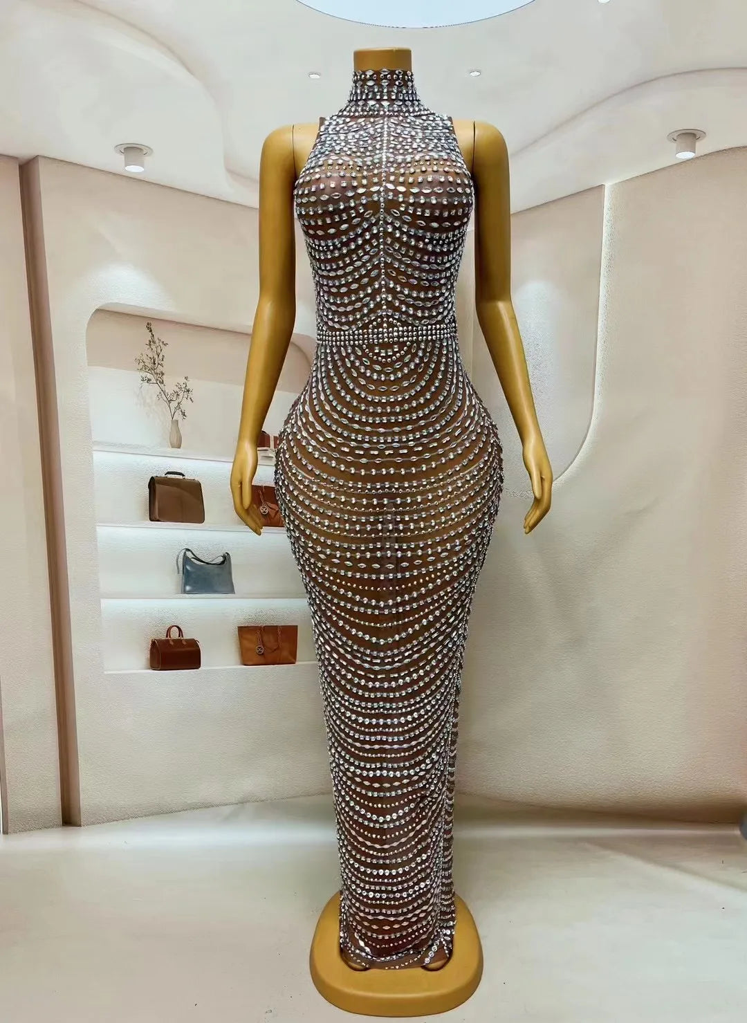 blue dress for baby girl Sexy Brown Mesh Transparent Silver Rhinestones Crystals Dress Birthday –  Mega Mart Center