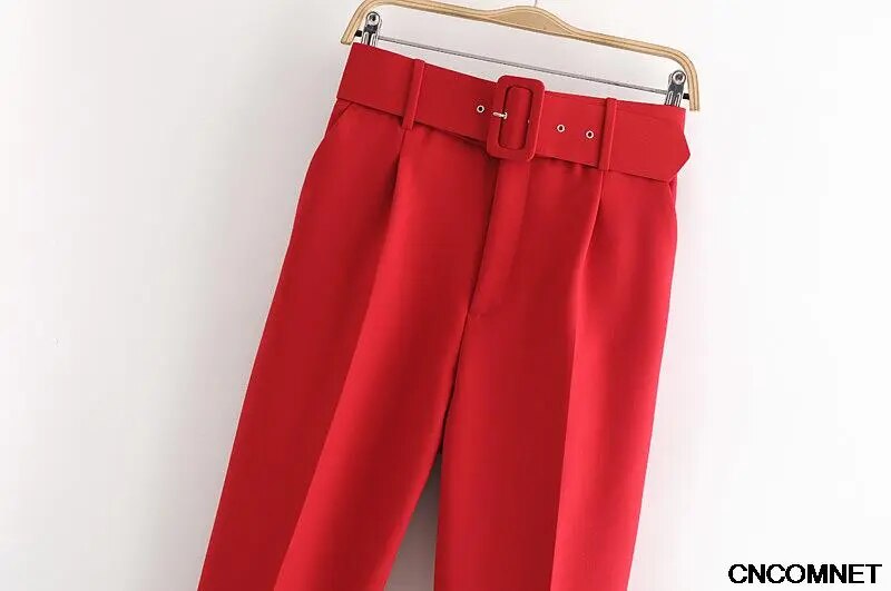 High Waist Pants For Women With Belt Elegant Office Lady Y2K Pant Korean Fashion Solid Color Trousers For Women's Clothing 2021