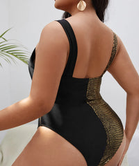 2023 Snakeskin Plus Swimsuit One Piece Large Size Swimwear Women Beachwear Bathers Swimming Bathing Swim Suit XXXL