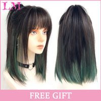 LM Synthetic Black Wig with Long Ponytail Short Straight Wig Lolita Cosplay Party Harajuku Blonde Wig With Bangs for Women
