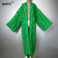 WINYI new maxi kimono coat for women OverCoat hole denim cardigan long down coat cover up beach outfits woman abaya dubai luxury