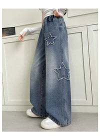 Girls Jeans 2025 Spring Autumn New Fashion Star Pattern Casual Denim Pants School Kids Trendy Teenage Children's Trousers 5-14T