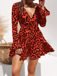 Sexy Women Summer Dress Leopard Print Boho Ruffle Beach Dresses