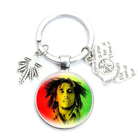 New Jamaica Singer Bob Marley Hip Hop Keychain Reggae Music Song One Love Harajuku Glass Dome Key Ring Jewelry Fans Souvenirs