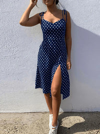 Dresses Sundress Summer Women Causal Polka Dot Sleeveless High Pleated elastic waist V-Neck Beach Dress Vestidos De Verano