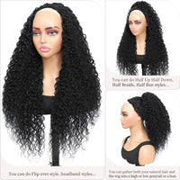 Deep Curly Half Wig Human Hair 200% Density 3 In 1 Half Wigs for Women Drawstring Seamless Flip Headband Wig Beginner Friendly