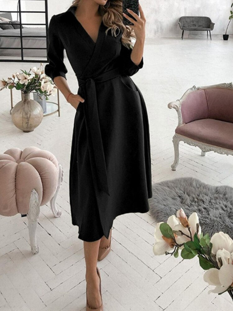 Dresses for Women 2023 Sexy Robe Mid Length Fashion Print Polo Neck Small Style Lace Up Waist Dress  Long Summer Dresses Ladies