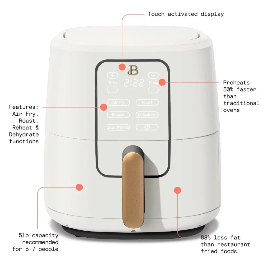 Beautiful 6 Quart  creen Air Fryer, White Icing by Drew Barrymore