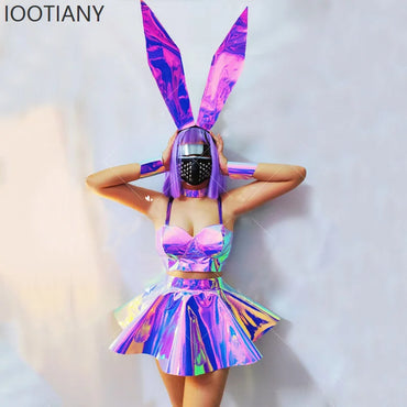 Halloween New Purple Laser Dress Animal Headdress Women's Ball Dress Bar Nightclub Costume Stage Pole Dance Festival Costume