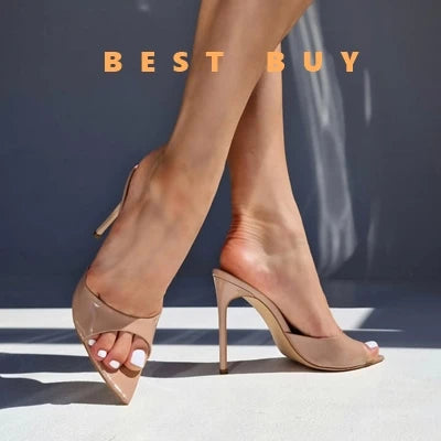 2023 New Women's Open Toe Mules Gold Silver Slip on Thin High Heel Sandals Banquet Sexy Fashion Ladies Sandals Plus Size 35-43