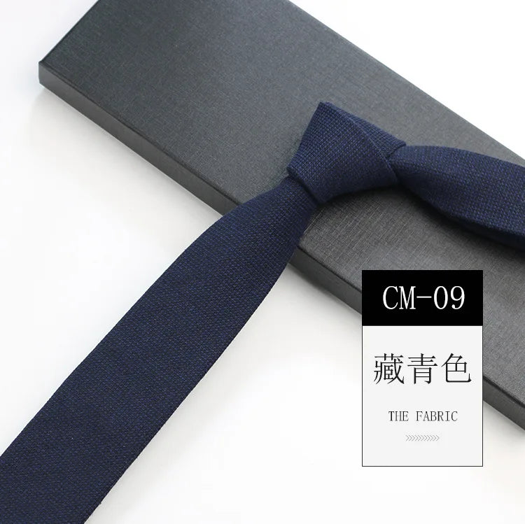 Classic 6cm Solid Navy Brown Neckties For Men Narrow Soft Cotton Neck Ties Casual White Tie Club Party Shirt Accessories Cravat