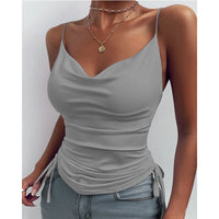 Women Tank Top V Neck Camisole Cami Drawstring Spaghetti Strap Top Loose Sleeveless Blouses Tank Shirt Summer Crop Top