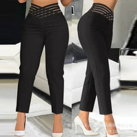 Houndstooth Print High Waist Work Pants Women Plaid Summer Spring Fashion Ankle Length Pants Office Lady