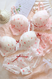 Japanese Kawaii Girl Bras Set Sweet Pink White Strawberry Cute Lace Underwear Bra and Panty Plus Size 70 75 80 85 90 A B C D Cup