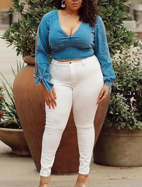 Womens Stretch High Waisted Jeans Skinny elastic Butt Lifting Jeans Slim Fit Denim Pants Ass Jeans White Blue