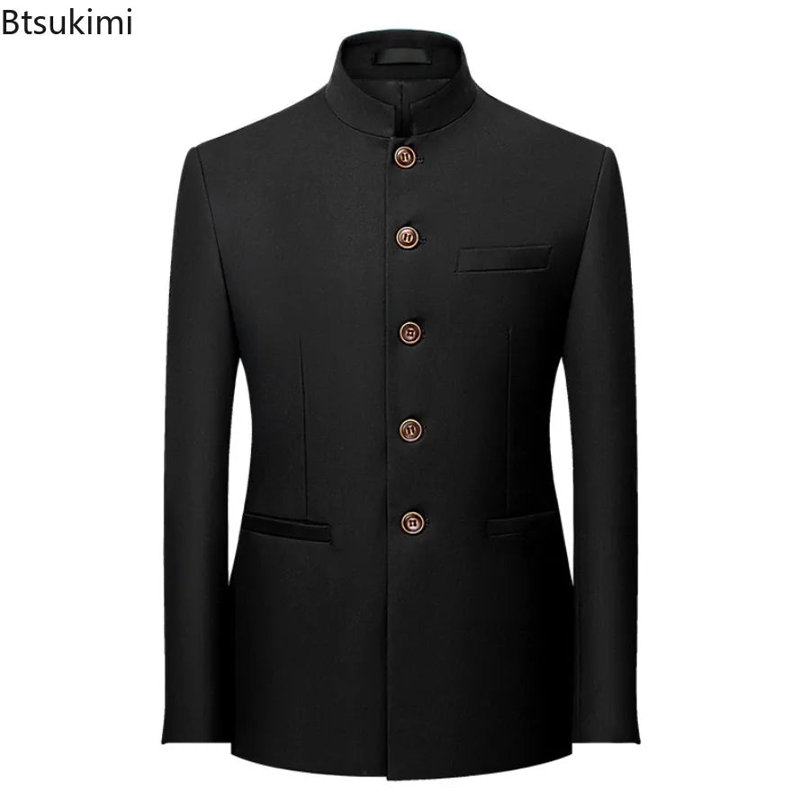 2025 Men's Business Casual Suit Jacket Fashion Slim Fit Solid Party Wedding Dress Suit Chinese Style Stand Collar Zhongshan Suit
