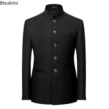 2025 Men's Business Casual Suit Jacket Fashion Slim Fit Solid Party Wedding Dress Suit Chinese Style Stand Collar Zhongshan Suit