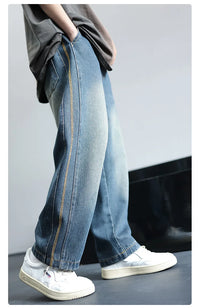 Boys Jeans 2024 Autumn&winter New Teenage Children Plus Fleece Warm Pants Boys Fried Street Handsome Pants Kids Denim Trousers