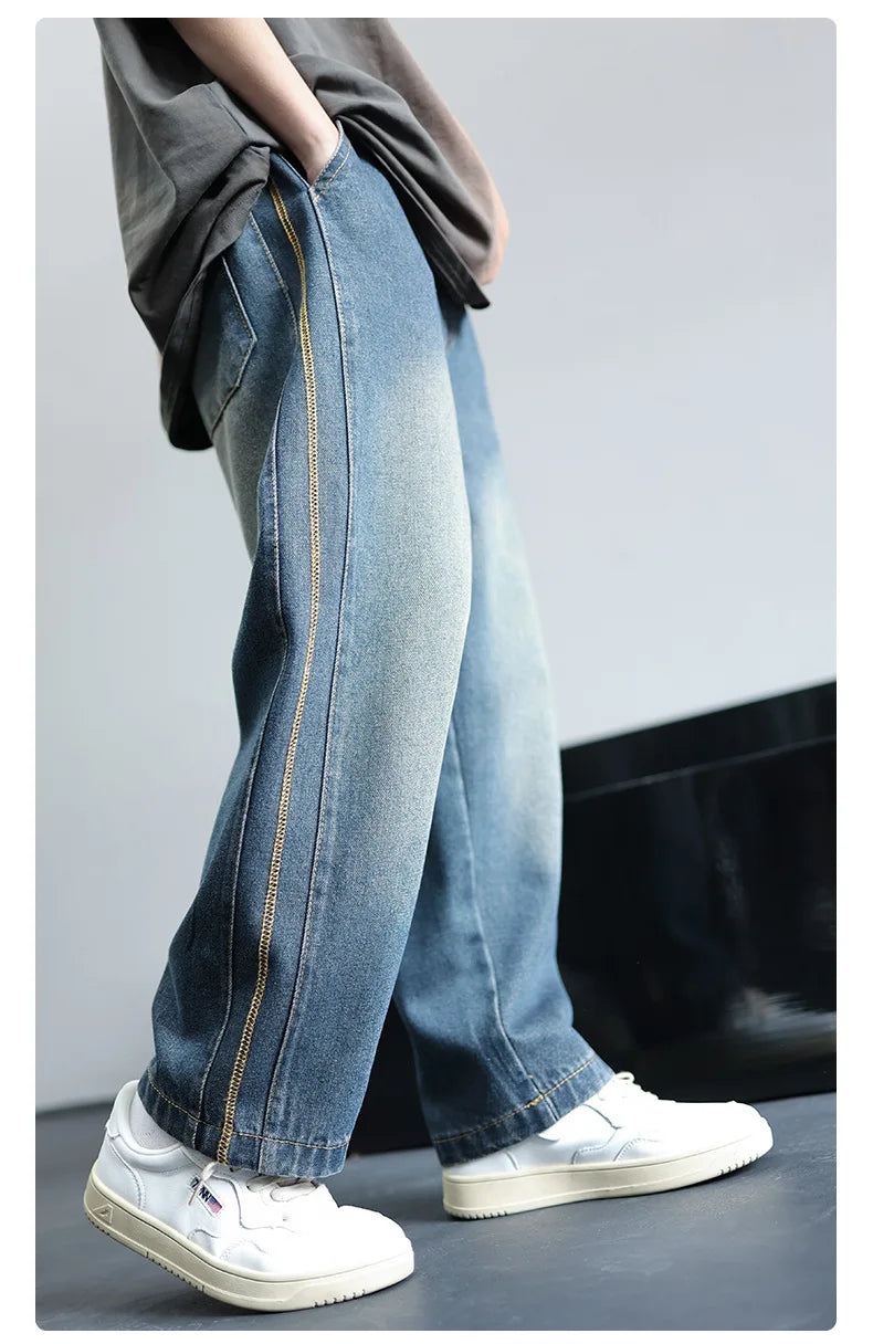 Boys Jeans 2024 Autumn&winter New Teenage Children Plus Fleece Warm Pants Boys Fried Street Handsome Pants Kids Denim Trousers