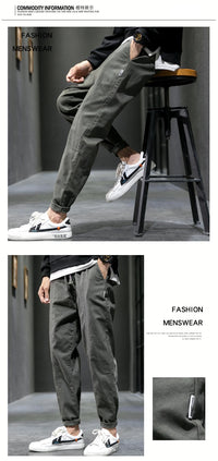 Men's Casual Jeans Pure Cotton Straight Workwear Korean Style Trendy Versatile Ties Sports Pants