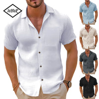 Men's Casual Button Down Shirts Short Sleeve Textured Summer Beach Shirt Cuban Vacation Shirts with Pocket S-XXXL