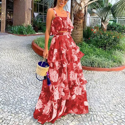 Women Summer Boho Beach Two Piece Set Sexy Skirt Set Crop Top+Maxi Lon Mega Mart Center Women Summer Boho Beach Two Piece Set Sexy Skirt Set Crop Top+Maxi Lon Mega Mart Center