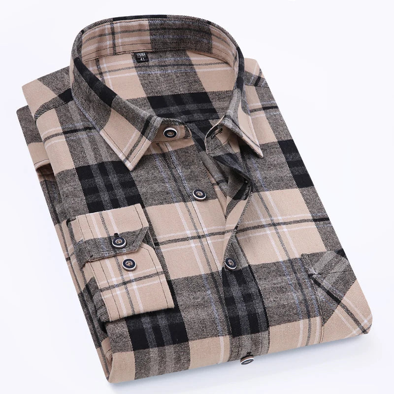 S-11XL Plaid Flannel Shirts For Men's Long Sleeve Cotton Fashion Design Young Casual Standard-Fit Thick Man Shirt Blouse Clothes