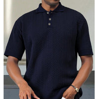 Mens Knit Polo Shirts Short Sleeve Textured Polo Shirt Casual Business Collared Button Shirts