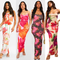 Faionable Sexy Strapl Slim Fit Long Dr Women's Clothing Summer Cross-Border Polyester Cotton Blend Print Midi Skirt