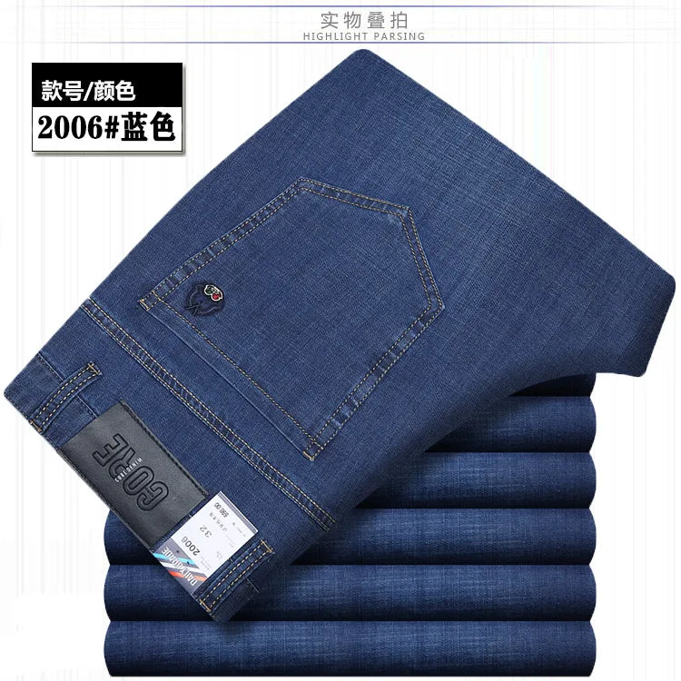 Summer Thin Denim Jeans For Men Straight Loose Stretch Casual Pants Men Blue Black Gray Trousers Mens Jean Clothing Size 40 42