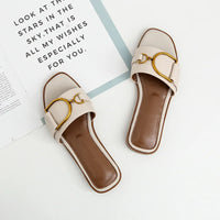 Summer Women Slippers Leather Square Toe Women Flats Flip Flops Designer Ladies Slides Sandals Women Shoes Luxury Sandals