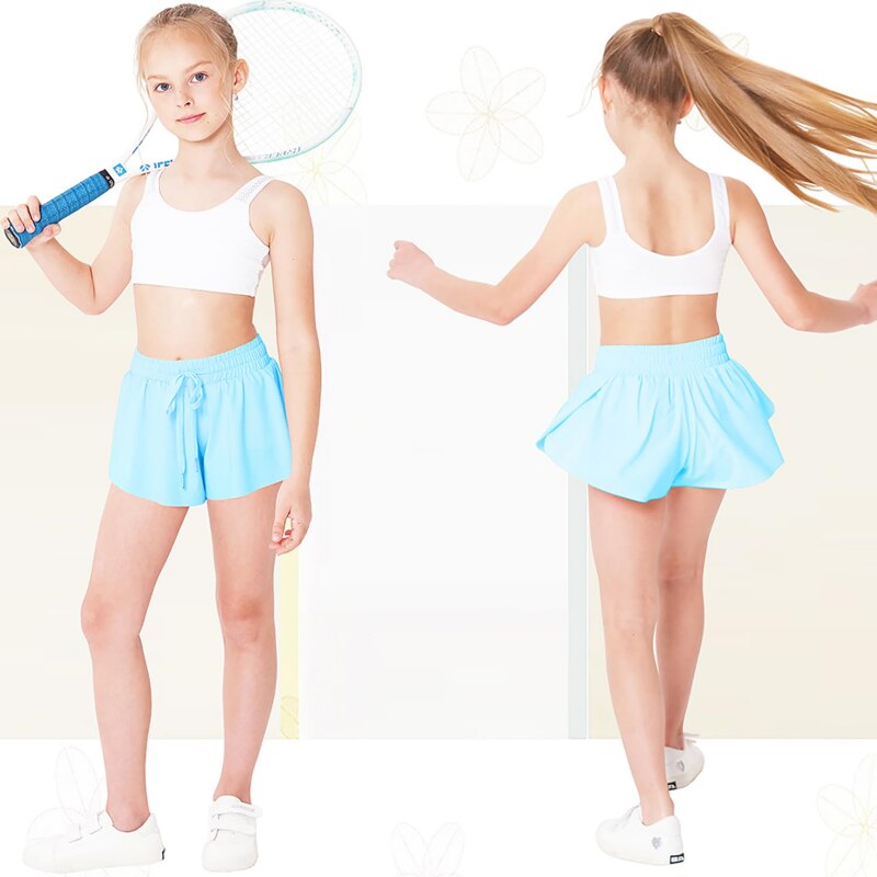 Girls Flowy Shorts 2 in 1 Butterfly Skirt Shorts with Pockets Teen Girl Cheer Shorts for Dance School Wear Running Fitness Sleep