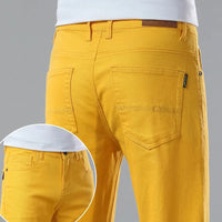 New High Quality Men's Trend Yellow Red White Jeans 2024 Spring Autumn Male High Waist Casual Pants Classic Brand Denim Trousers