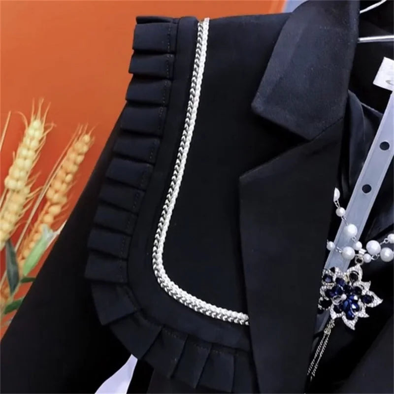 2025 Spring Autumn Suit Jacket Women's Blazer Fashion Mushroom Edge Suit Shawl Detachable Collar Sweet High End Korean Jacket