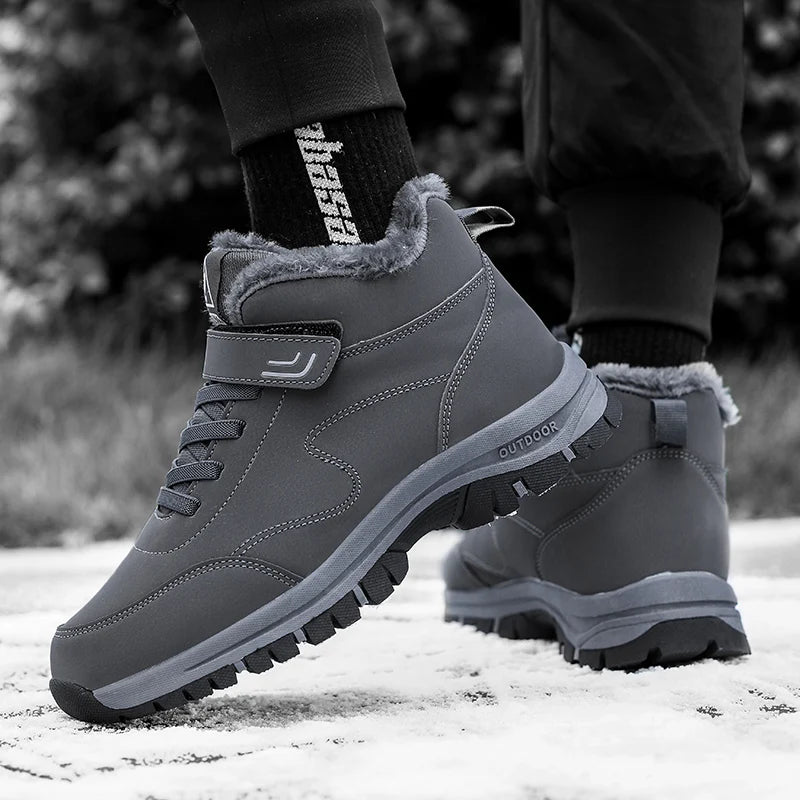 New Winter Boots for Men Waterproof PU Leather Warm Snow Ankle Boots Outdoor Warm plush Non-slip Work High-top Casual Shoes