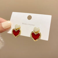 2023 Korean Fashion Jewelry Shining Rhinestone Hollow Heart Drop Earrings for Women Girls Vintage Red Crystal Earrings