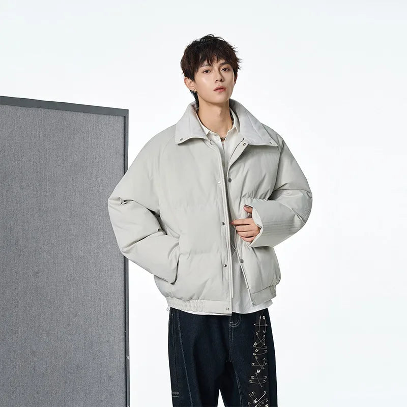 Winter Men's Cotton Jacket, Simple and Pure Color, Loose and Trendy,Versatile,Thickened Cotton Jacket,Stand Collar Cotton Jacket