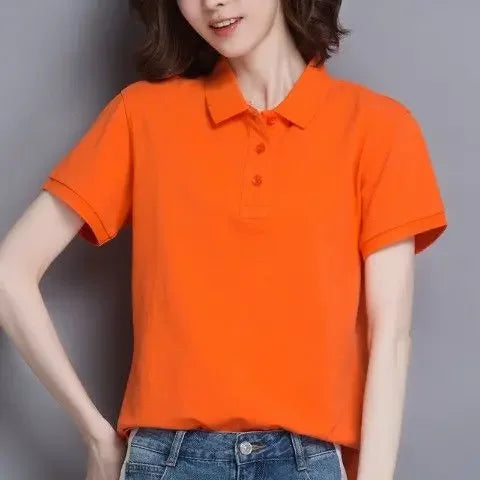 T-shirts Button Red Plain Women's Polo 100℅ Cotton Fashion 2025 Cheap Female Tee Tops Pretty Korean Popular Clothes Synthetic