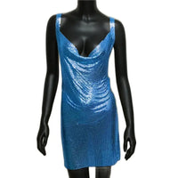 Sexy Metallic Sequin Mini Dress For Women Backless Cocktail Club Glitter Low Cut Halter Dress Rave Party Nightclub Dresses