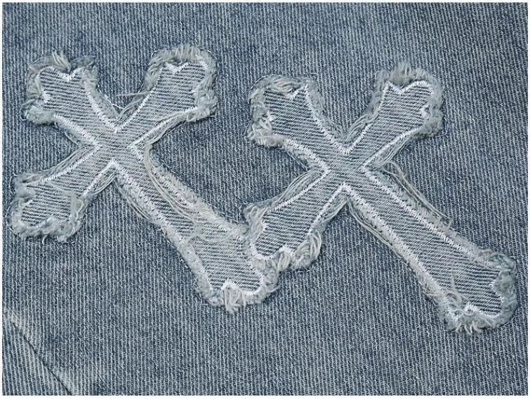 Men's street style loose jeans with vintage cross design, hip-hop trend wide leg pants, casual straight leg denim pants