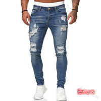 2023 Fashion Street Style Ripped Skinny Jeans Men Vintage wash Solid Denim Trouser Mens Casual Slim fit Black Blue denim Pants