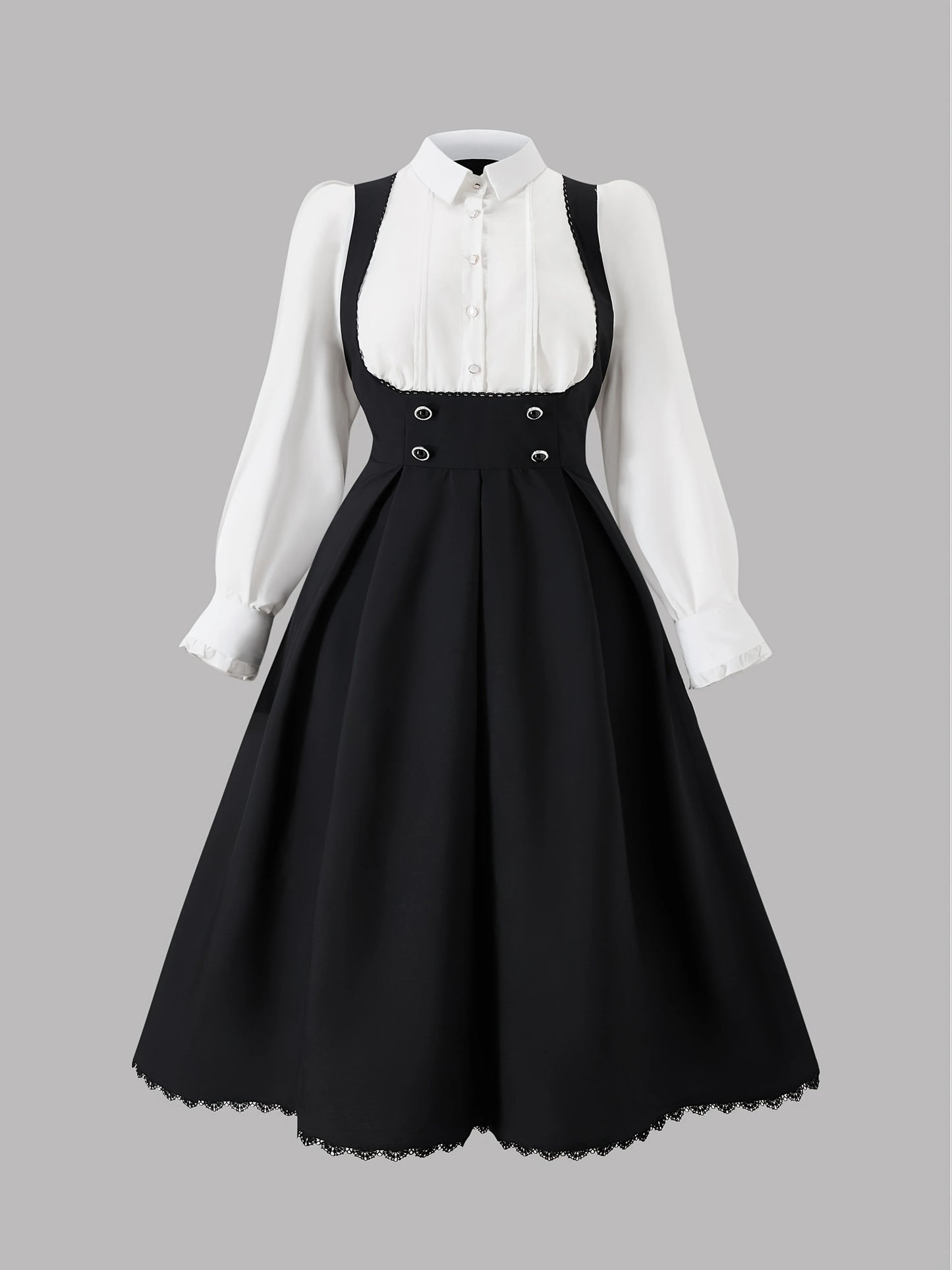 European and American fashion, sunny, large-sized solid color contrast 2-in-1 long-sleeved dress, floor-length dress